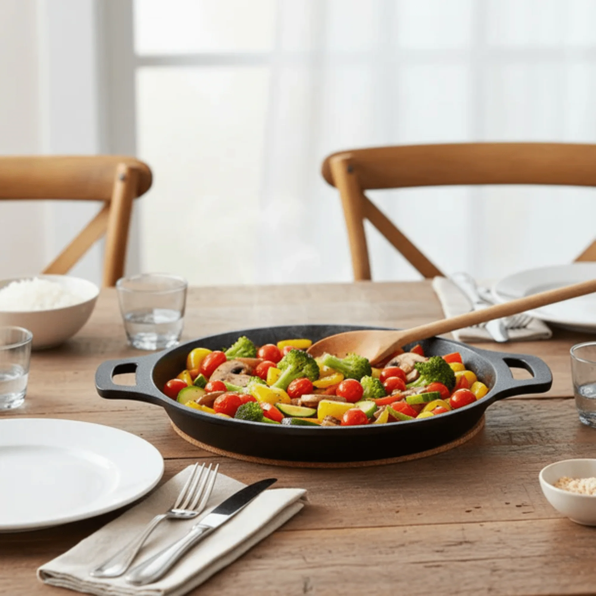 Pre-Seasoned 24cm Cast Iron Skillet with Ergonomic Grip - Image 2