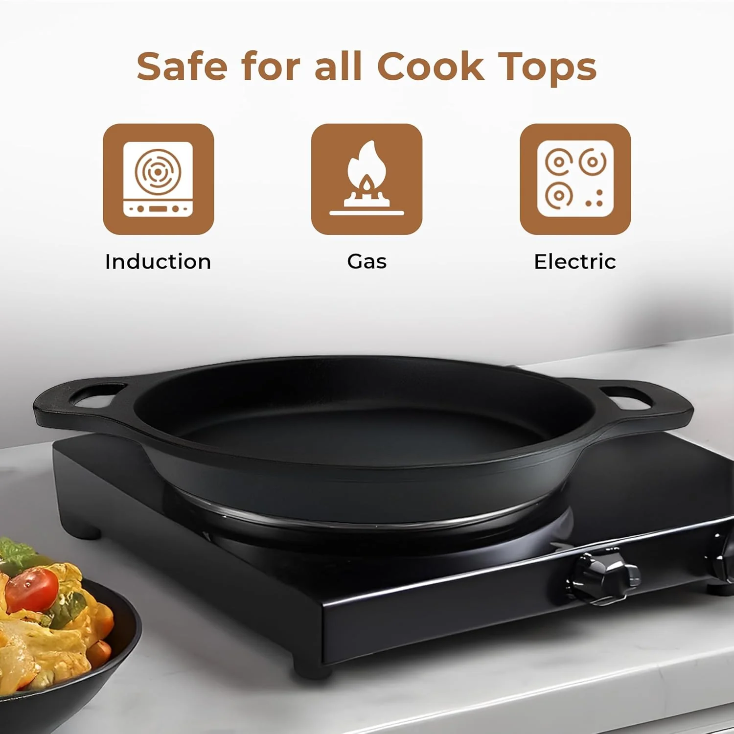 Pre-Seasoned 24cm Cast Iron Skillet with Ergonomic Grip - Image 3