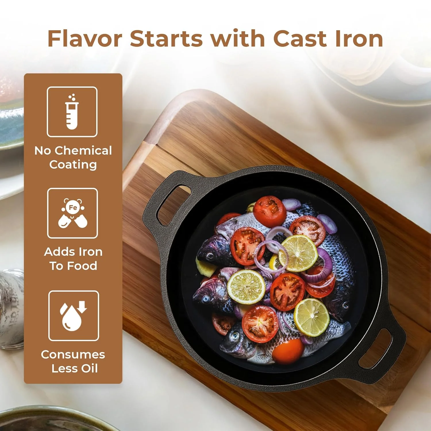 Pre-Seasoned 24cm Cast Iron Skillet with Ergonomic Grip - Image 4