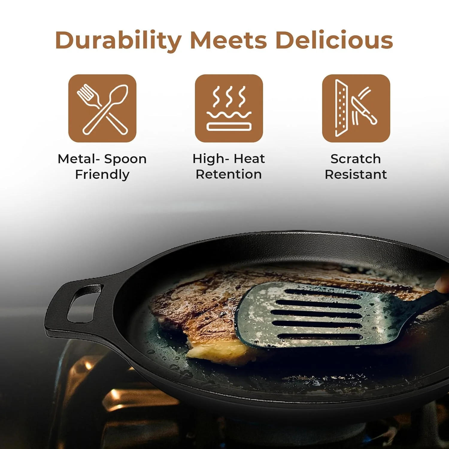 Pre-Seasoned 24cm Cast Iron Skillet with Ergonomic Grip - Image 5