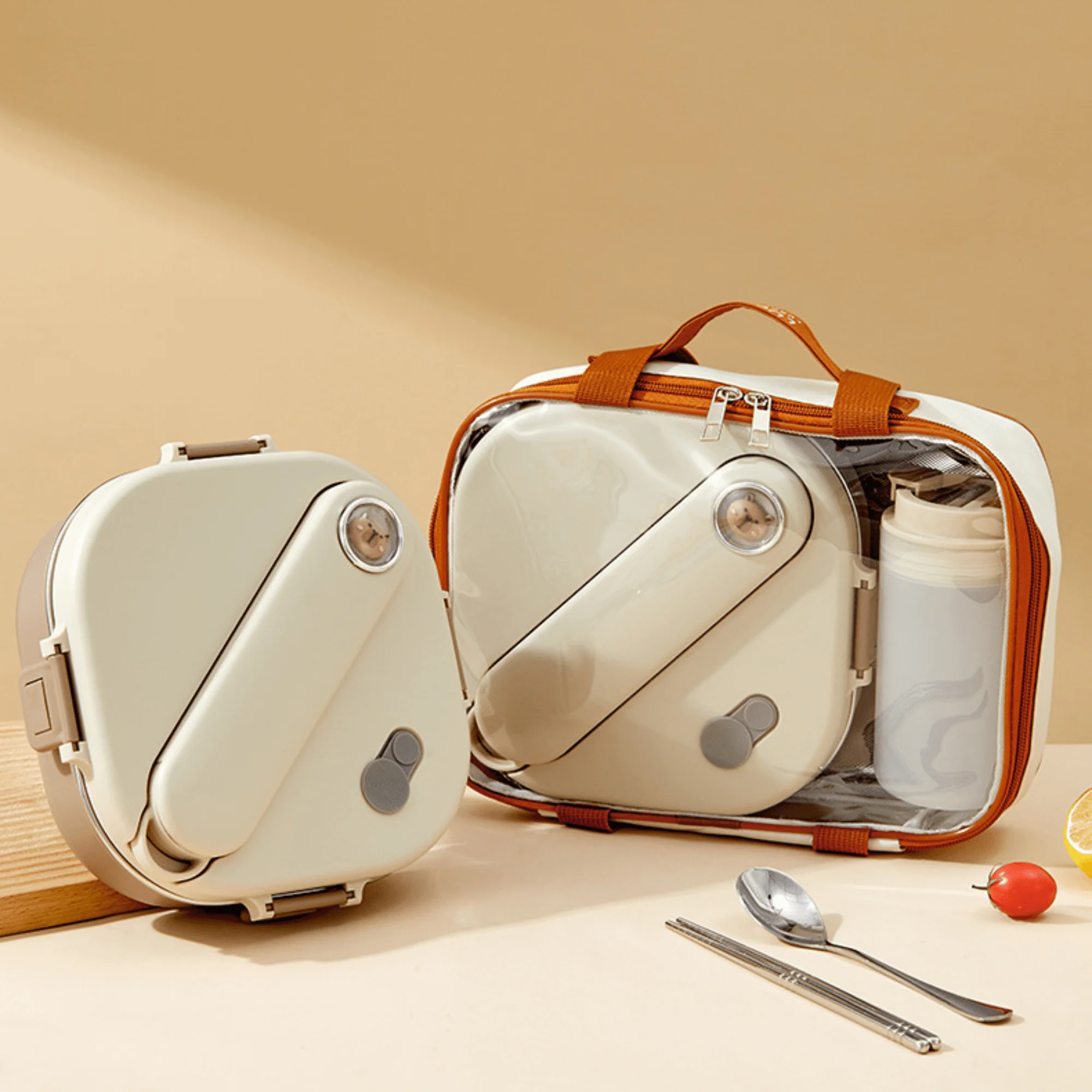 Premium 3-Grid Stainless Steel Lunch Box Set with Insulated Bag (800 ml) - Image 2