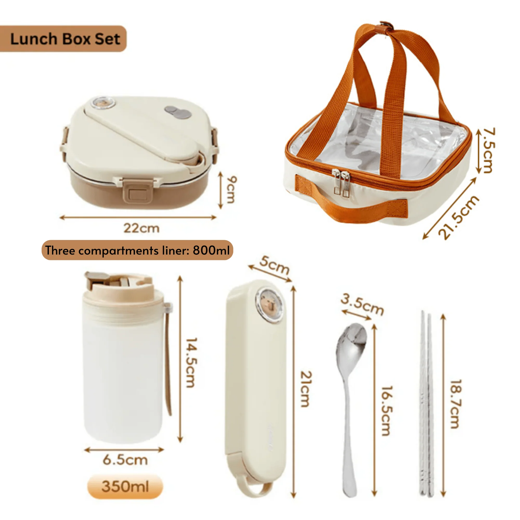 Premium 3-Grid Stainless Steel Lunch Box Set with Insulated Bag (800 ml) - Image 6