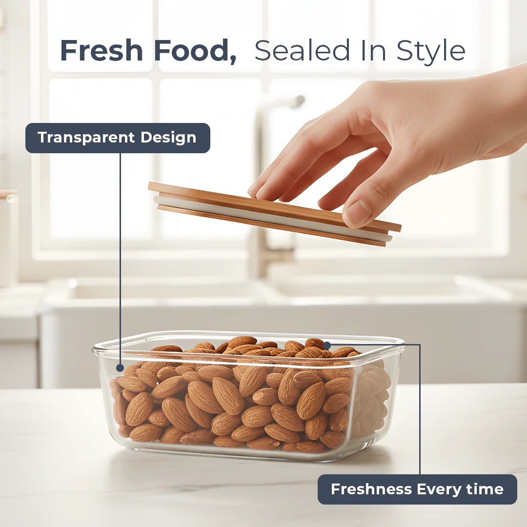 Premium Airtight Borosilicate Glass Food Container with Bamboo Lid - Image 3