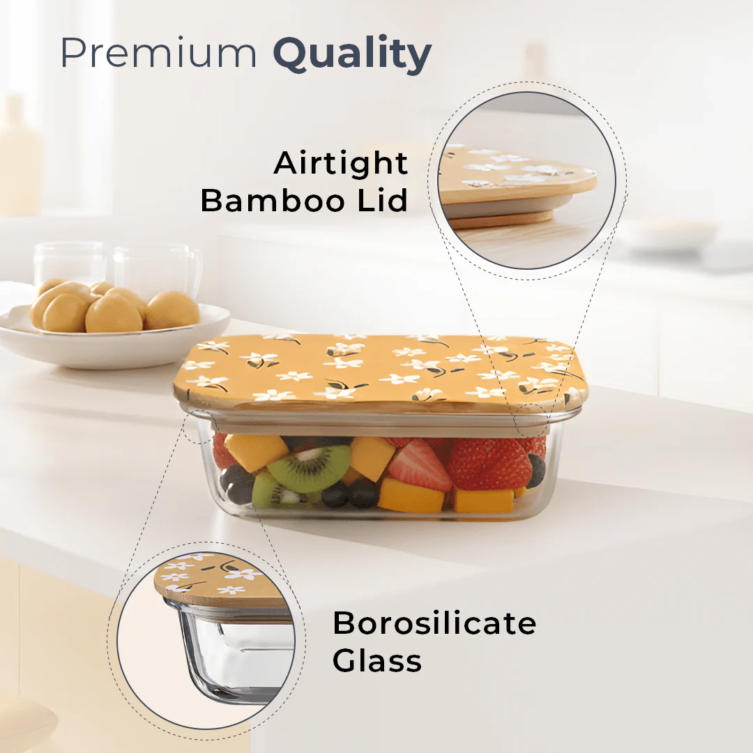 Premium Airtight Borosilicate Glass Food Container with Bamboo Lid(370ml) - Image 4