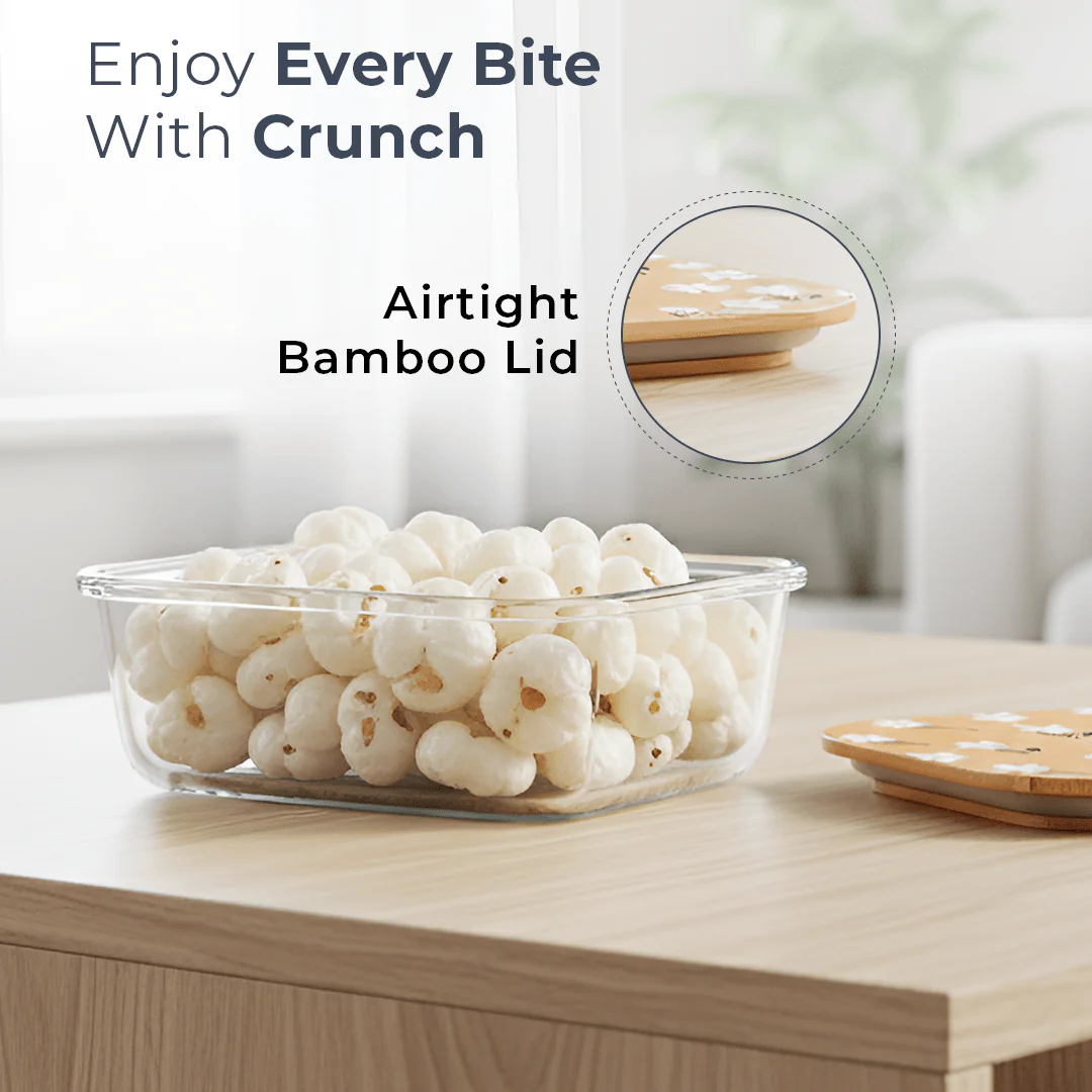 Premium Airtight Borosilicate Glass Food Container with Bamboo Lid(640ml) - Image 3