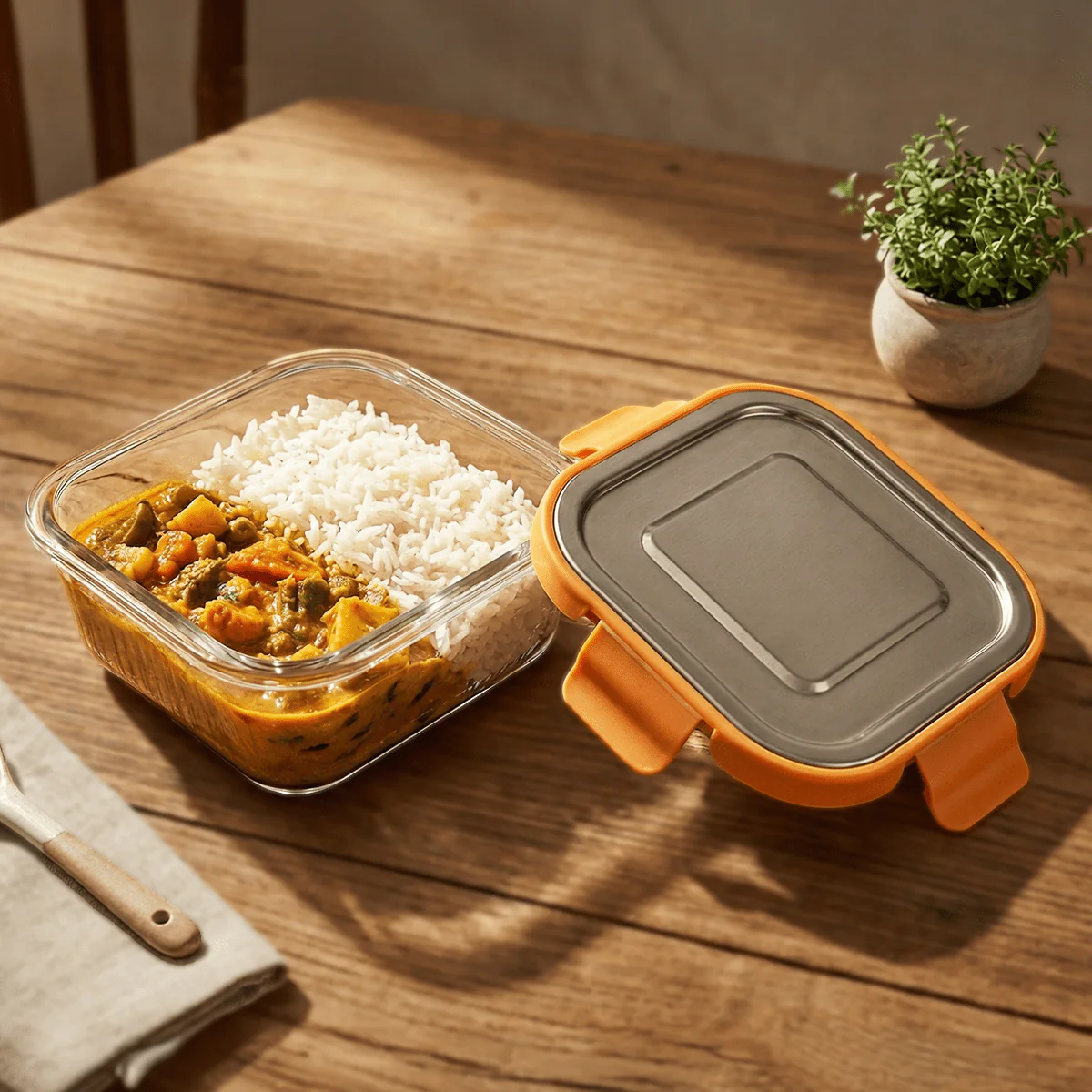 Premium Leak-Proof Borosilicate Glass Container with Steel Lid(800ml) - Image 2