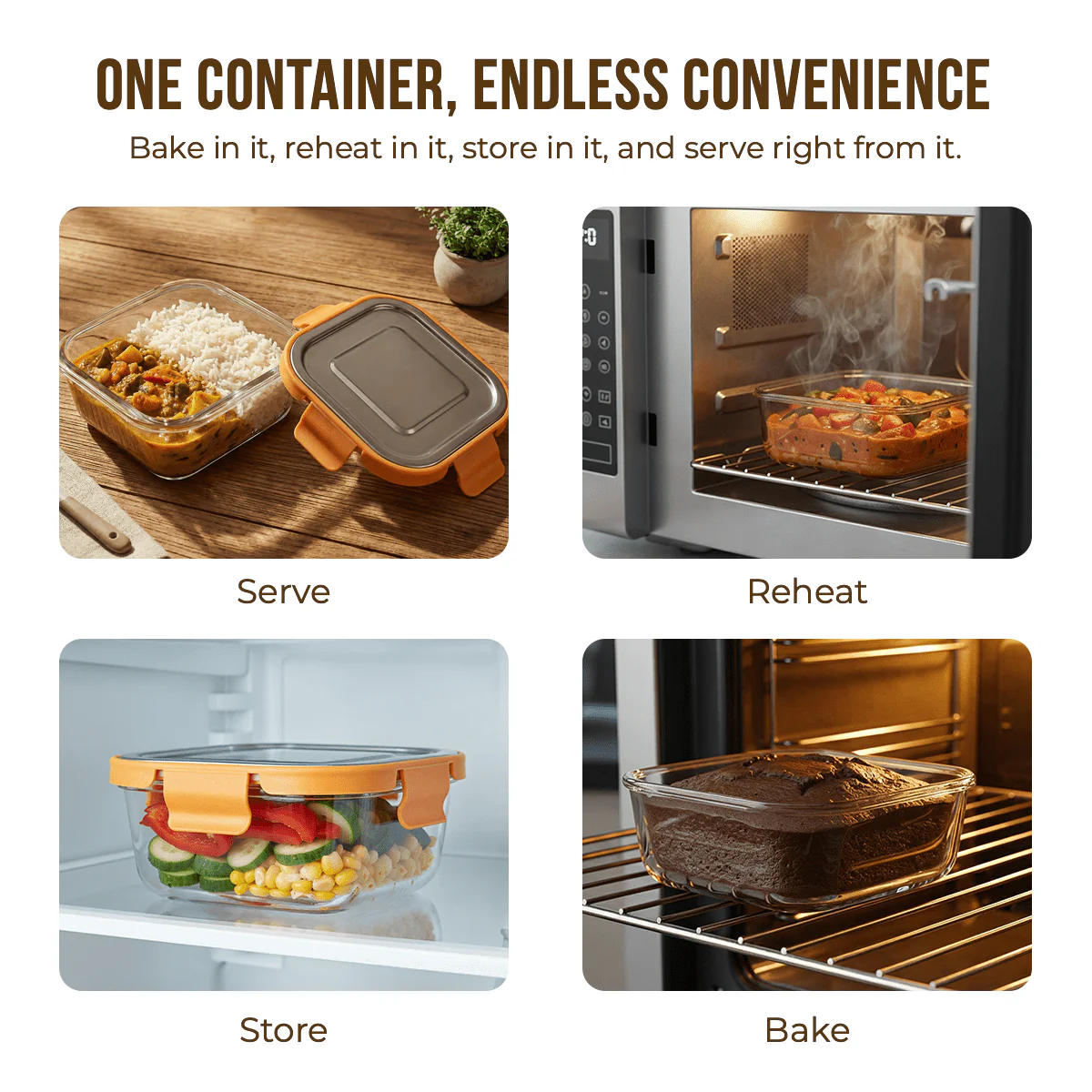 Premium Leak-Proof Borosilicate Glass Container with Steel Lid(800ml) - Image 4