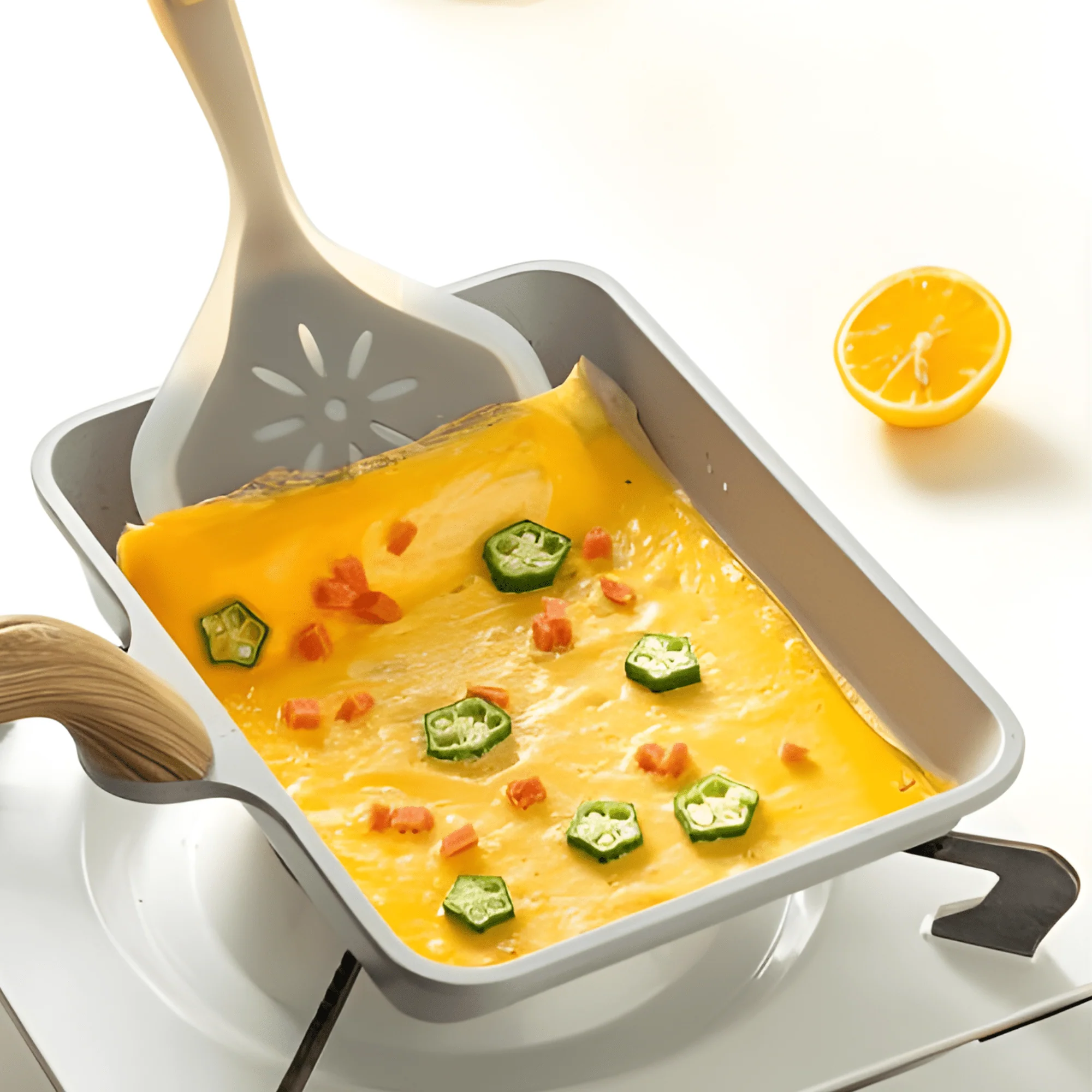 Premium Maifan Stone Non-Stick Breakfast Square Frying Pan With Spatula - Image 2