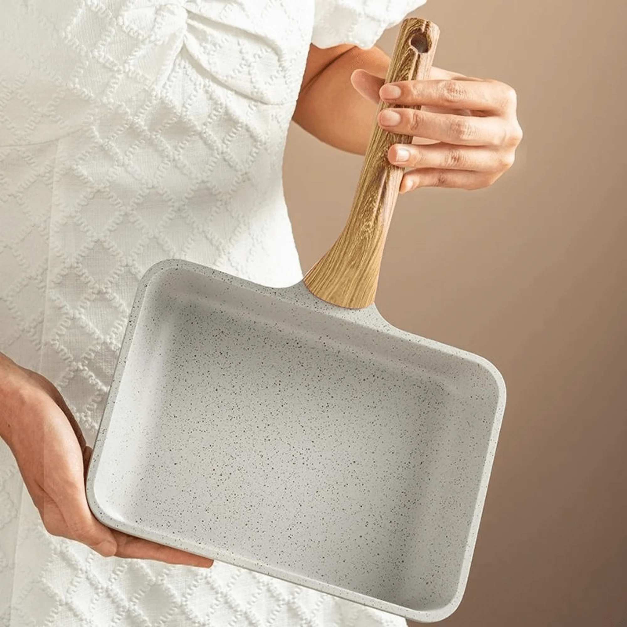 Premium Maifan Stone Non-Stick Breakfast Square Frying Pan With Spatula - Image 4