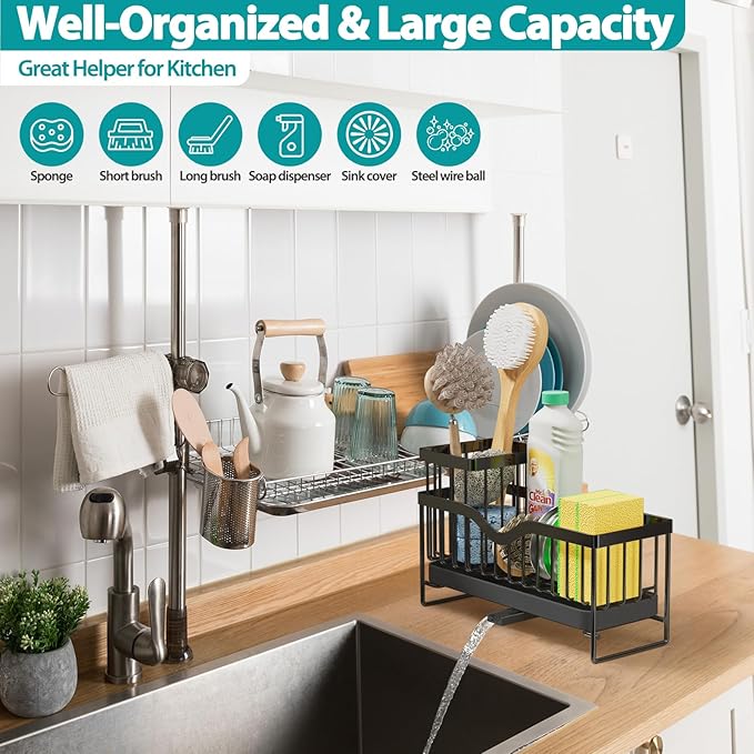 Premium Stainless Steel Sink Holder with Brush Rack (25cm) - Image 2