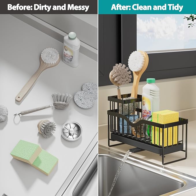 Premium Stainless Steel Sink Holder with Brush Rack (25cm) - Image 3