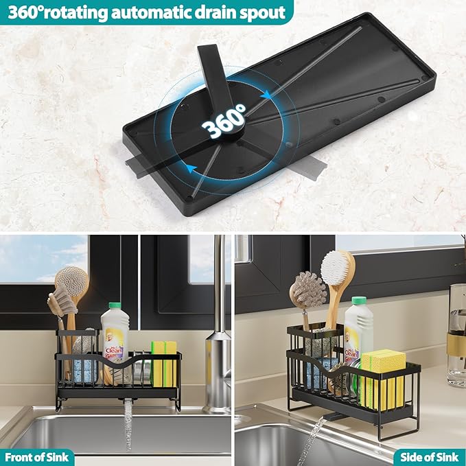 Premium Stainless Steel Sink Holder with Brush Rack (25cm) - Image 4