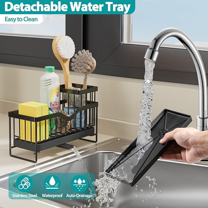 Premium Stainless Steel Sink Holder with Brush Rack (25cm) - Image 5