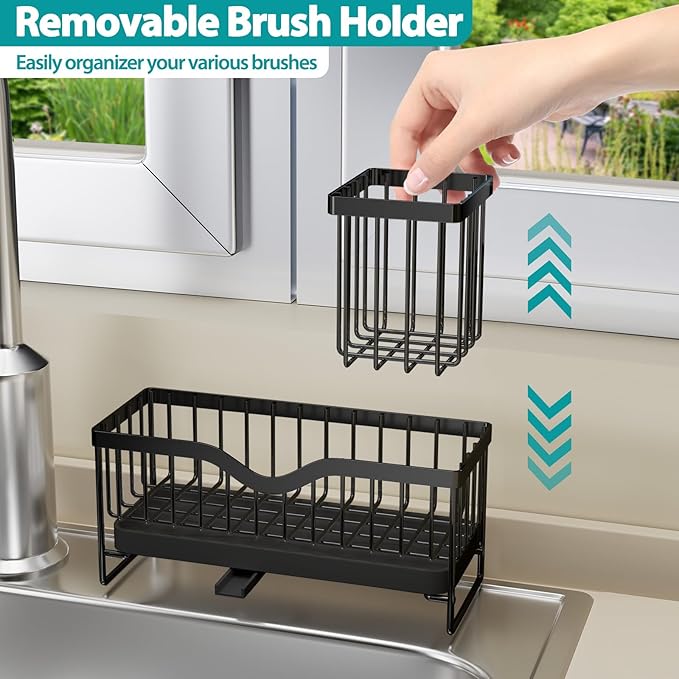 Premium Stainless Steel Sink Holder with Brush Rack (25cm) - Image 6