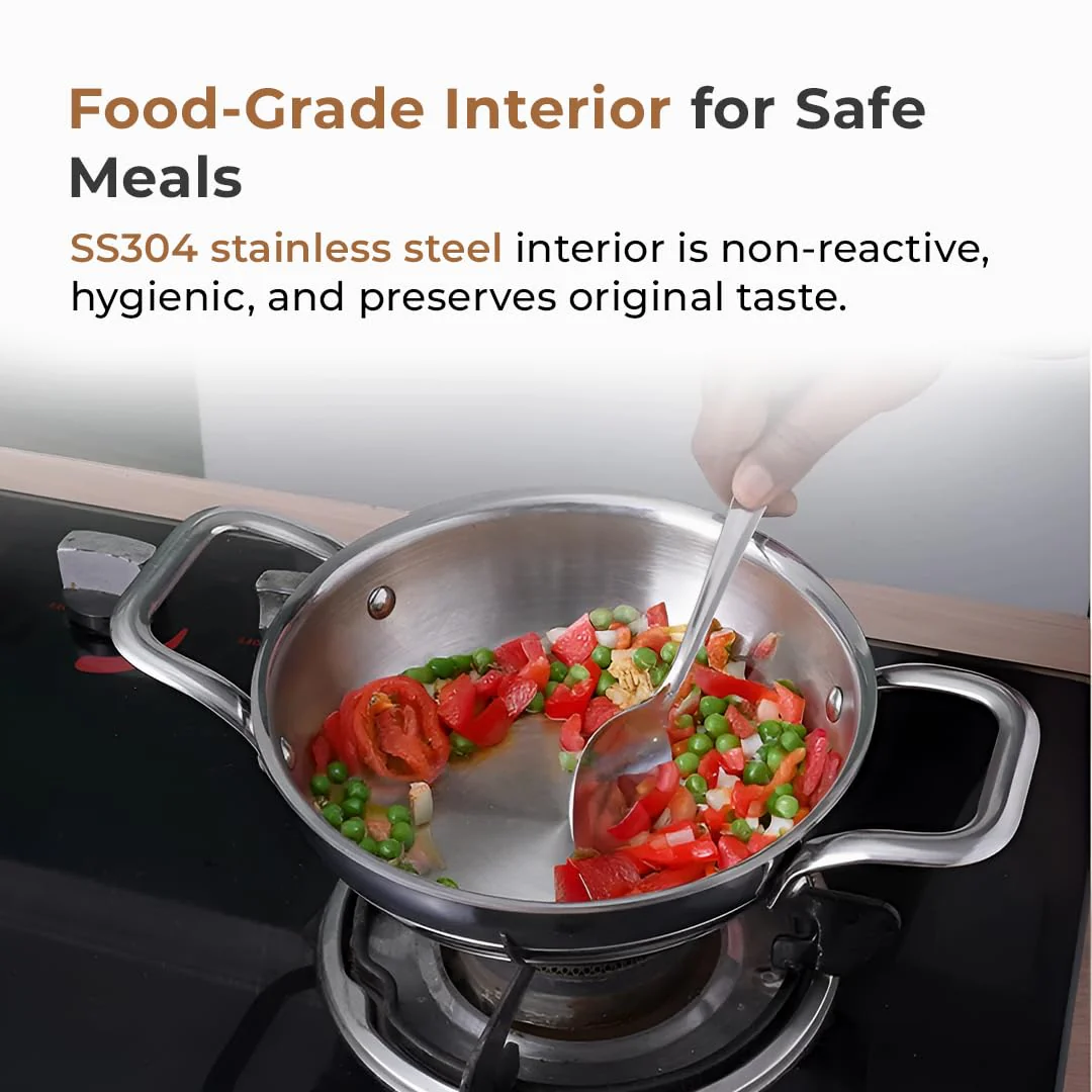 Premium Tri-Ply Stainless Steel Kadai With Lid(24cm) - Image 3