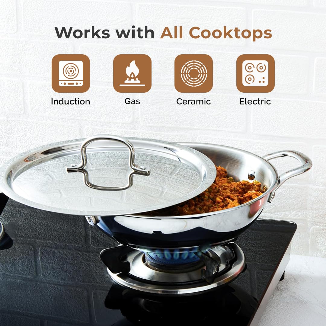 Premium Tri-Ply Stainless Steel Kadai With Lid(24cm) - Image 5