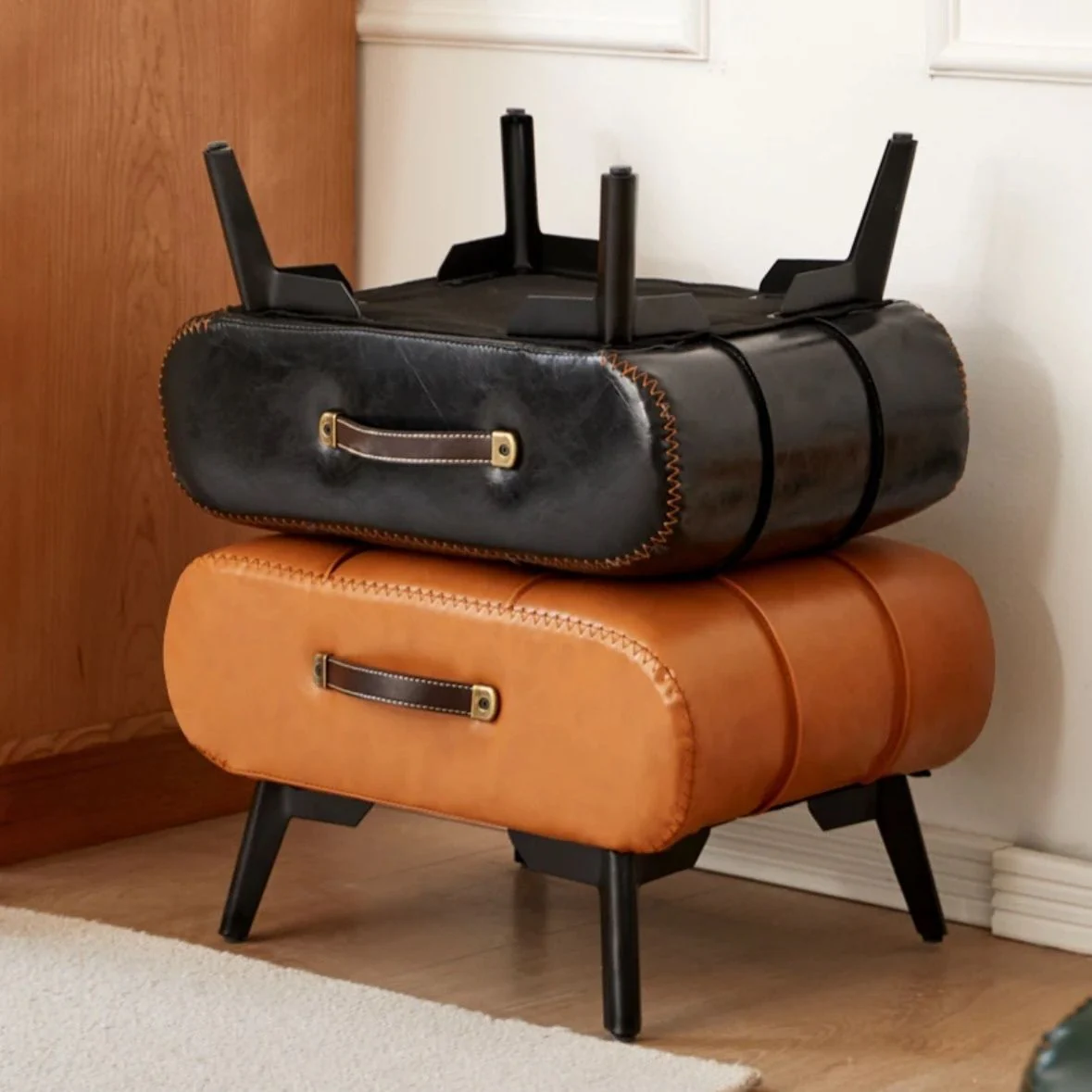 PU Leather Solid Wood Entryway Shoe Bench - Image 4