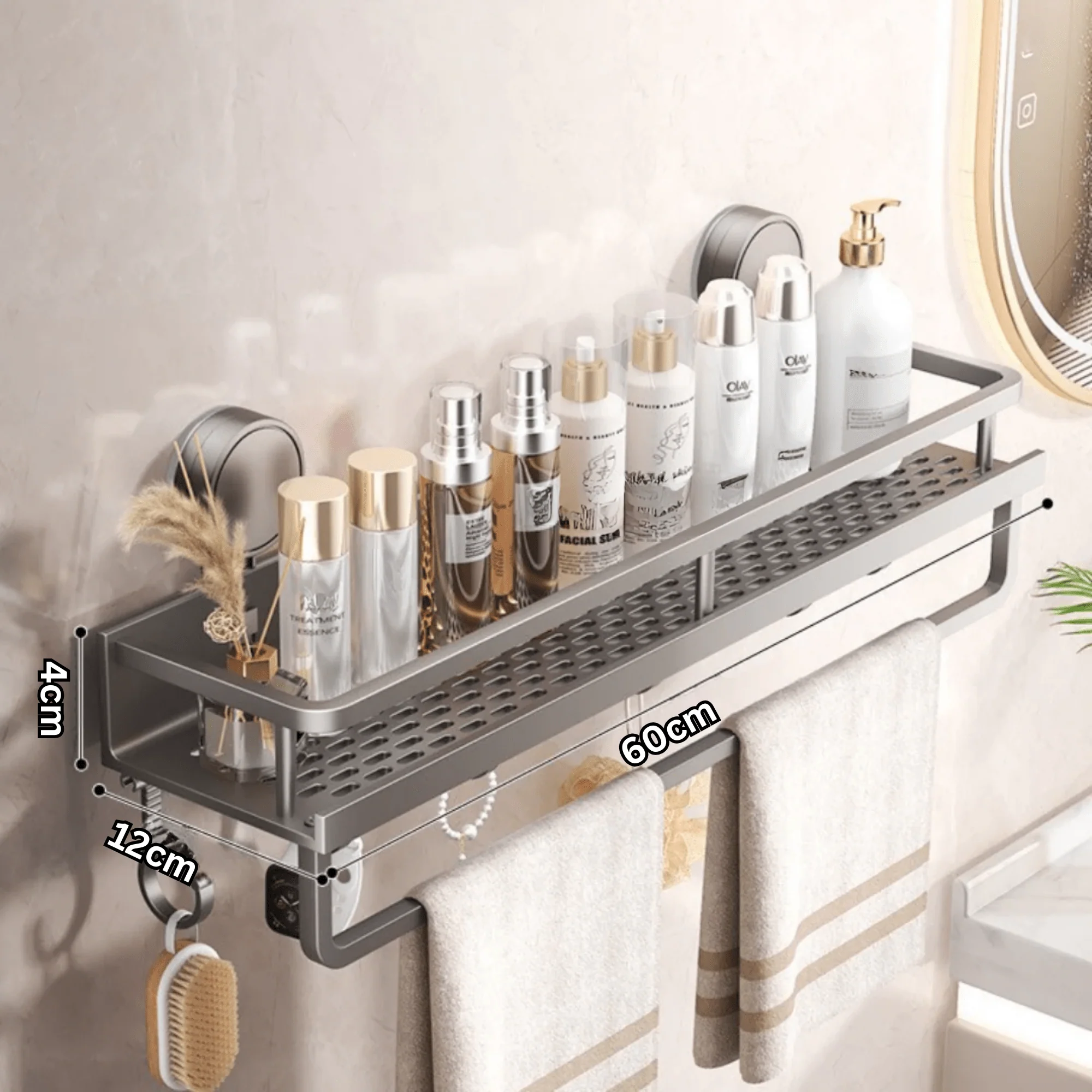 Punch-Free Bathroom Storage Rack (59cm) - Image 7