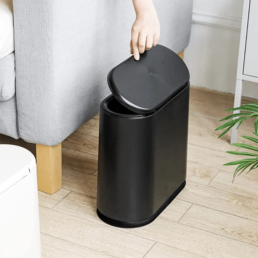 Push-Type Slim Plastic Trash Can with Press Lid (10L) - Image 3