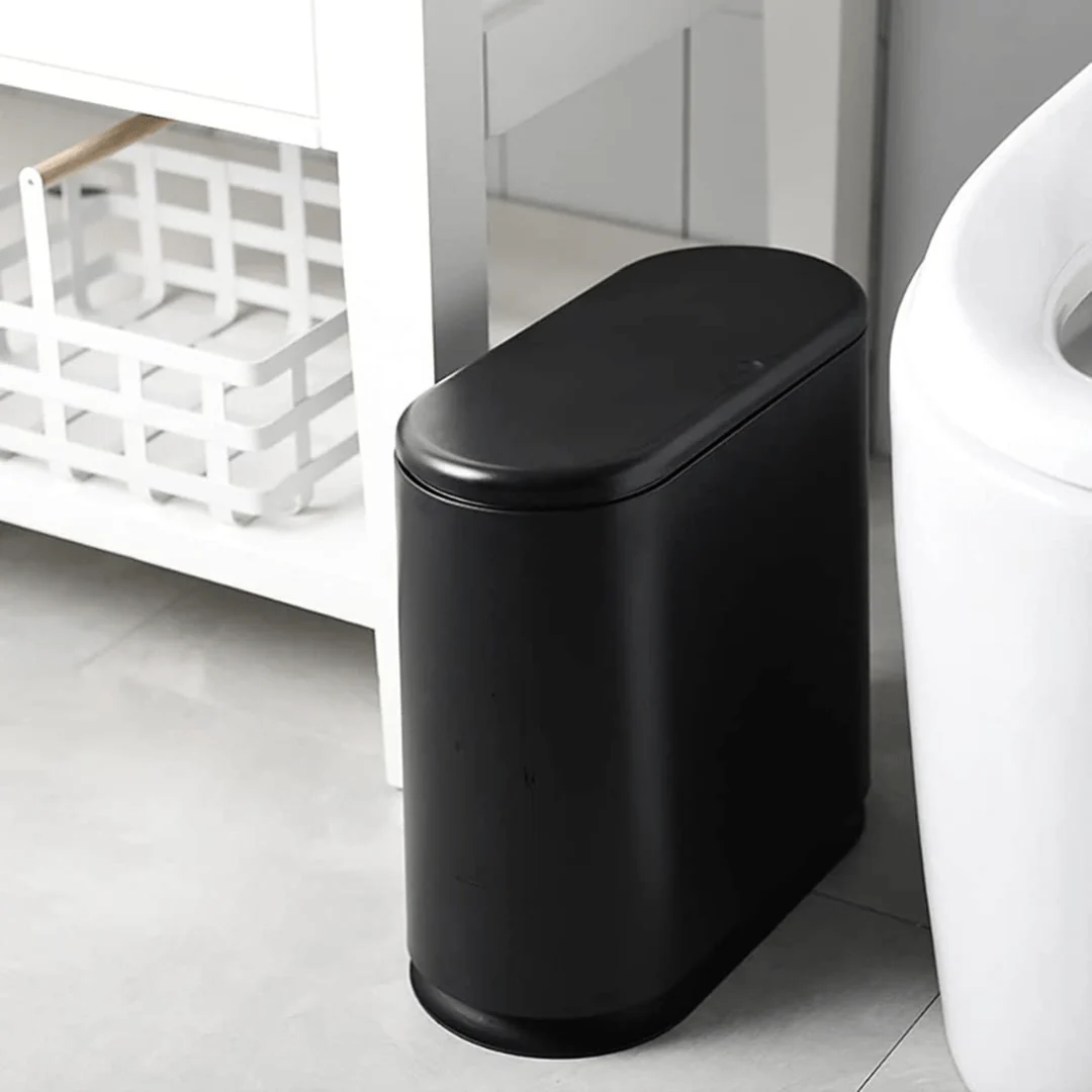 Push-Type Slim Plastic Trash Can with Press Lid (10L) - Image 4