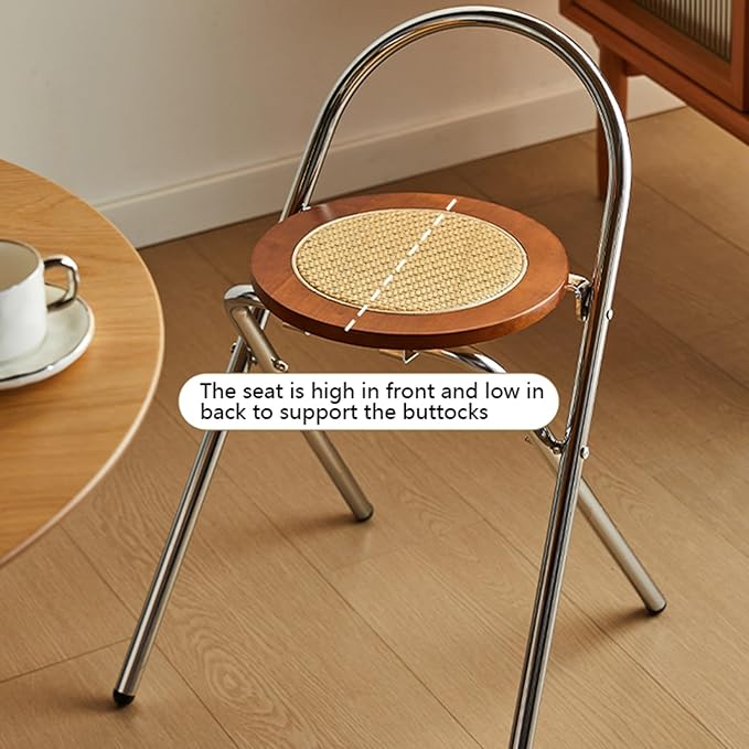 Rattan Stainless steel Folding Chair with Backrest (68cm) - Image 2