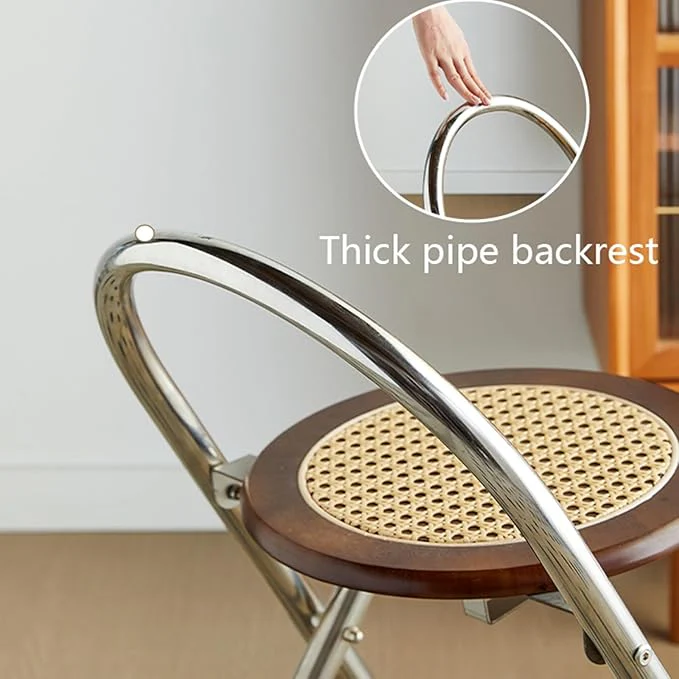 Rattan Stainless steel Folding Chair with Backrest (68cm) - Image 3