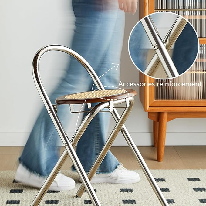 Rattan Stainless steel Folding Chair with Backrest (68cm) - Image 5