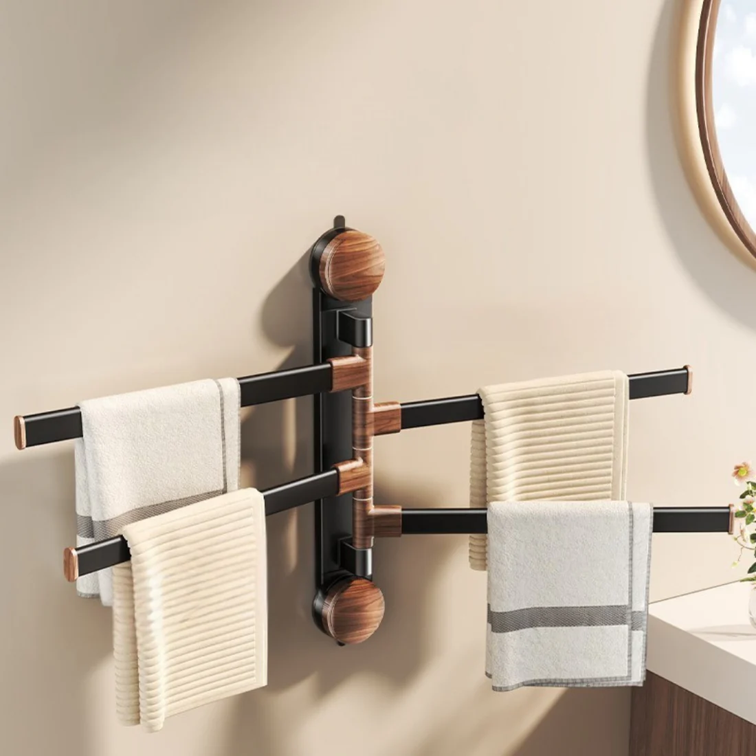 Rotating Pole Wall-Mounted Suction Cup Towel Holder - Image 3