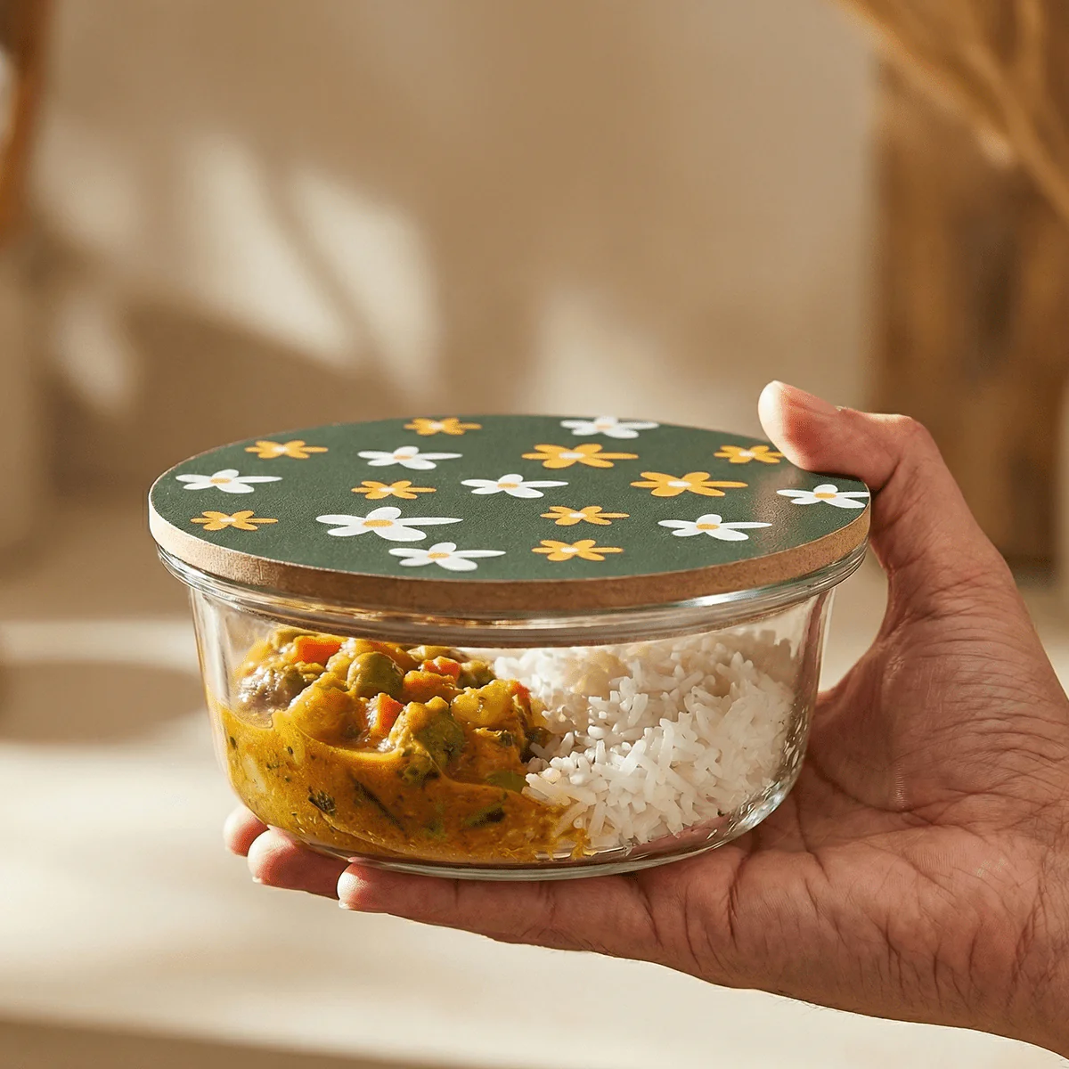 Round Borosilicate Glass Food Container with Printed Lid - Image 2