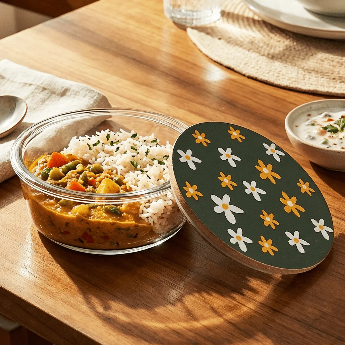 Round Borosilicate Glass Food Container with Printed Lid - Image 3