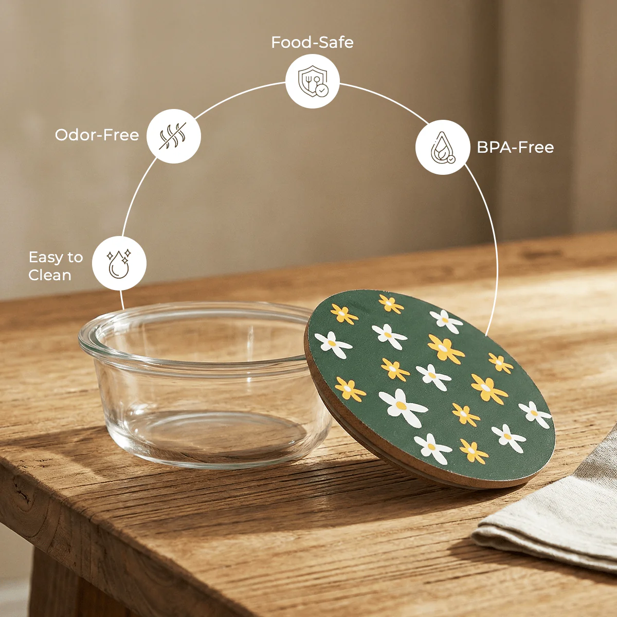 Round Borosilicate Glass Food Container with Printed Lid(650ml) - Image 5