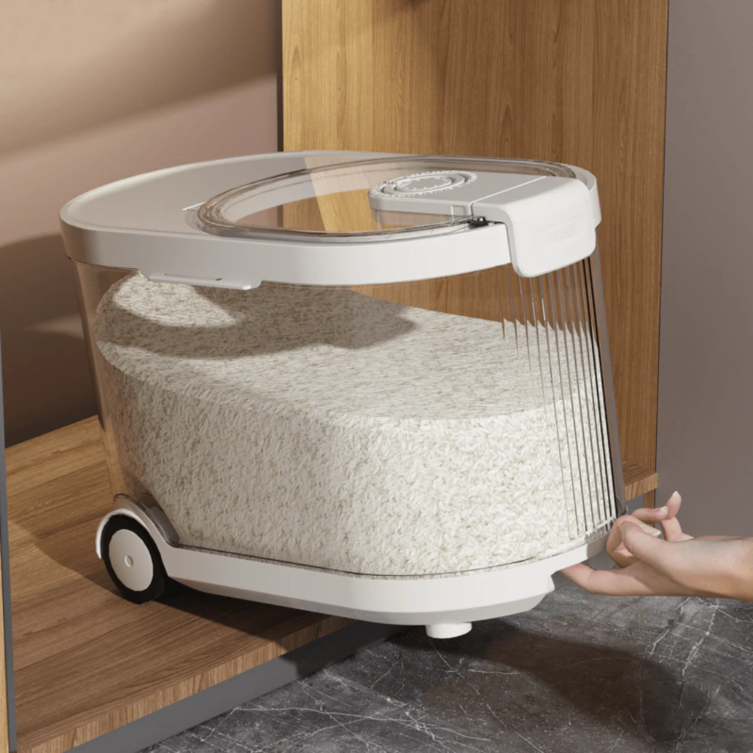 Sealed Rice Storage Container with Measuring Cup & Wheels - Image 4