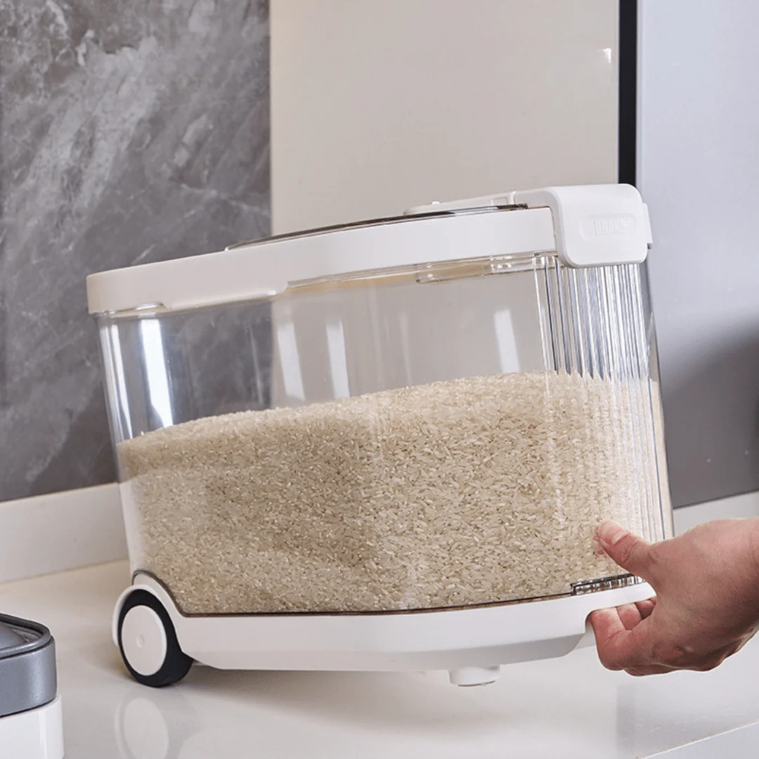 Sealed Rice Storage Container with Measuring Cup & Wheels - Image 6