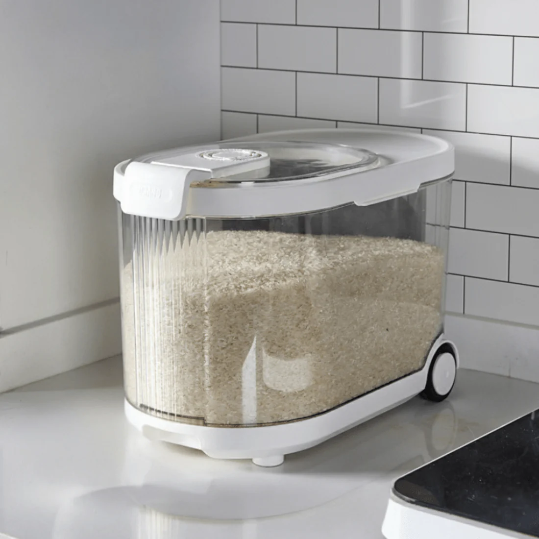 Sealed Rice Storage Container with Measuring Cup & Wheels (11Kg) - Image 5