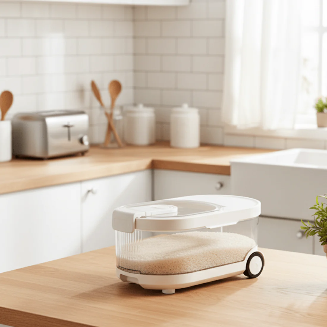 Sealed Rice Storage Container with Measuring Cup & Wheels(7Kg) - Image 5