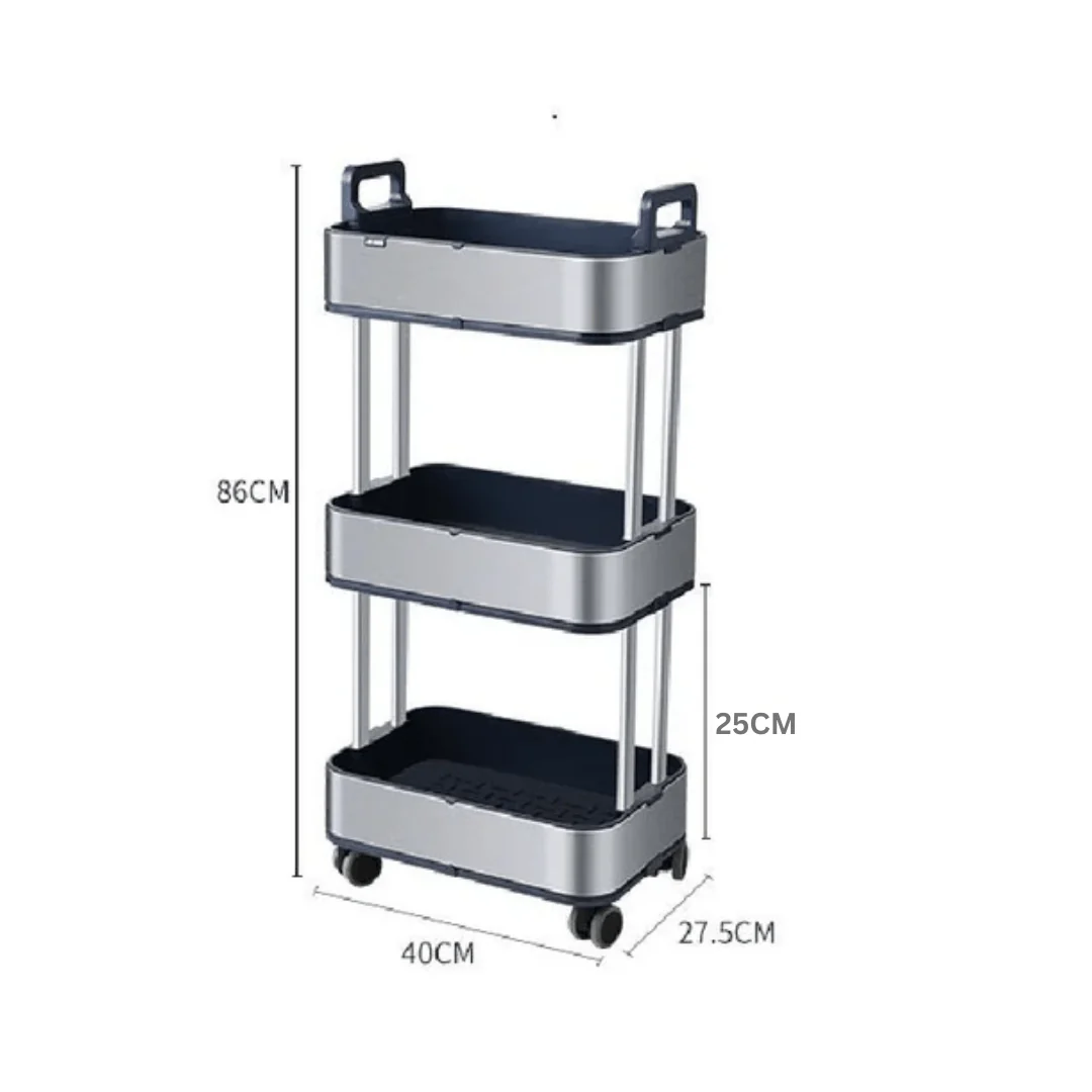 Slim 3-Tier Stainless Steel Storage Cart with Wheels - Image 10