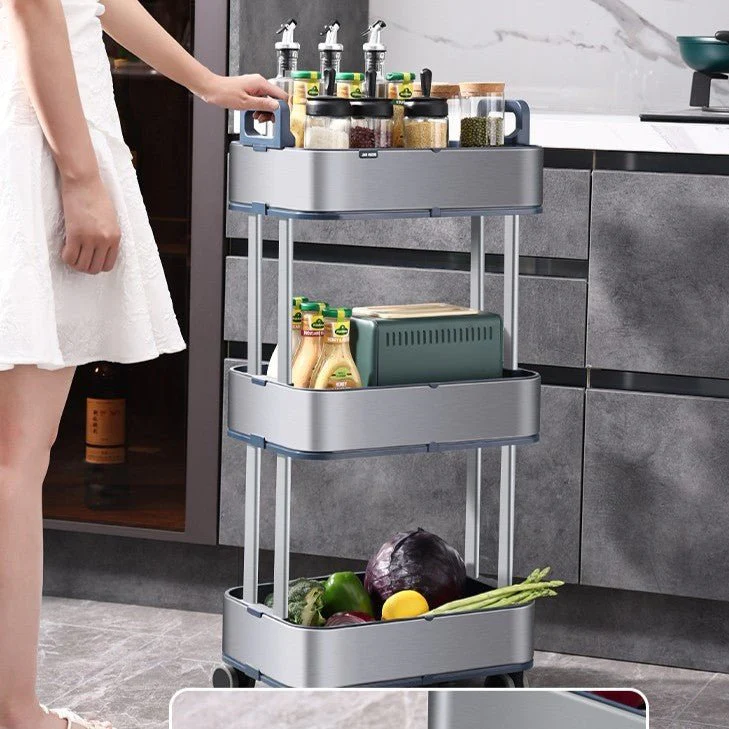 Slim 3-Tier Stainless Steel Storage Cart with Wheels - Image 3