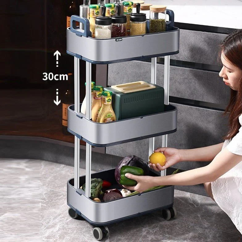 Slim 3-Tier Stainless Steel Storage Cart with Wheels - Image 5