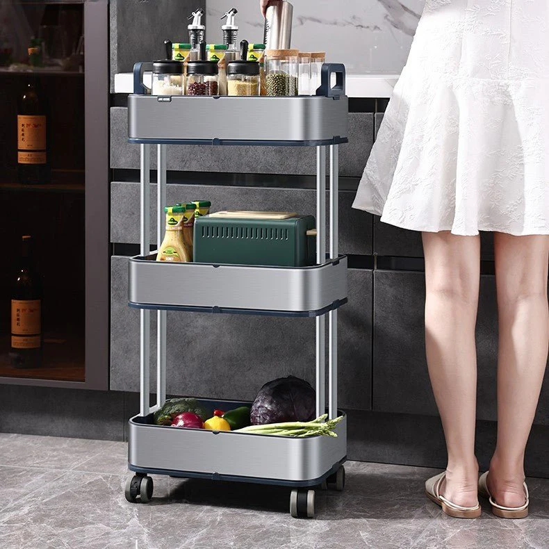 Slim 3-Tier Stainless Steel Storage Cart with Wheels - Image 6