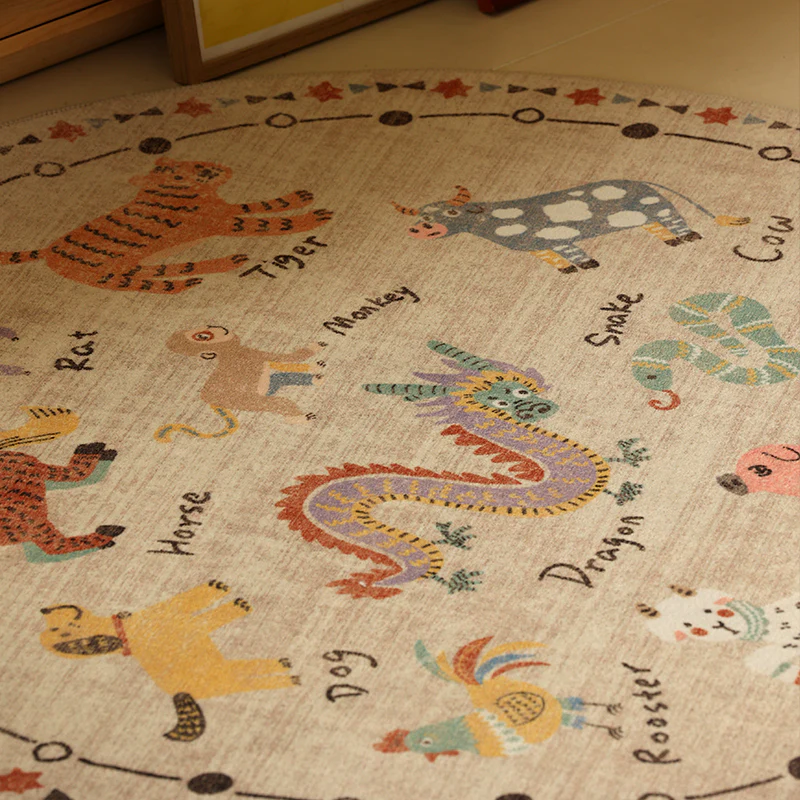 Soft Plush Round Bedside Rug with Zodiac Design For Kids - Image 2