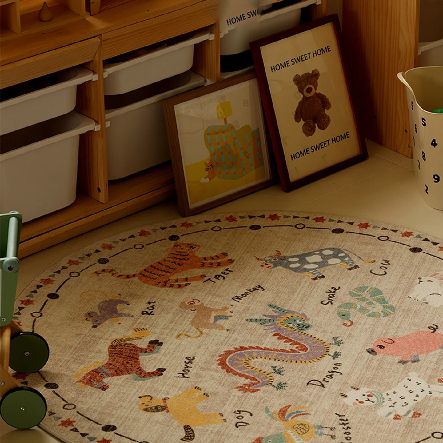 Soft Plush Round Bedside Rug with Zodiac Design For Kids - Image 4
