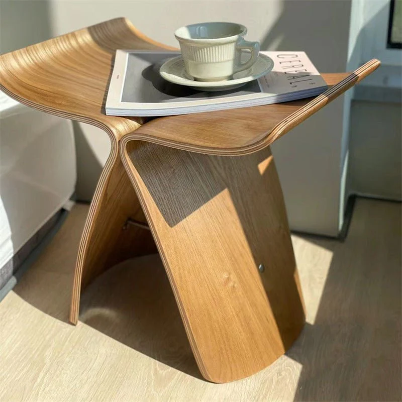 Solid Wood Butterfly-Designed Stool - Image 3