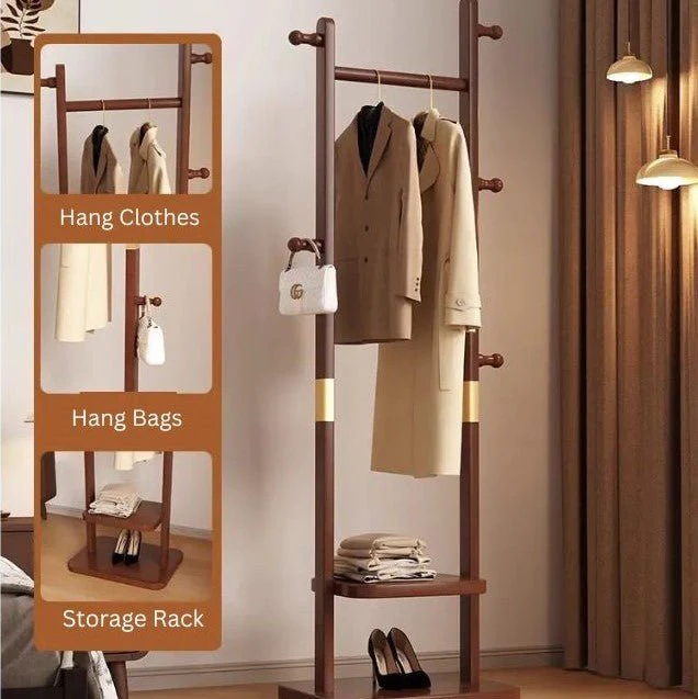 Solid Wood Floor-to-Ceiling Coat Rack (166cm) - Image 4