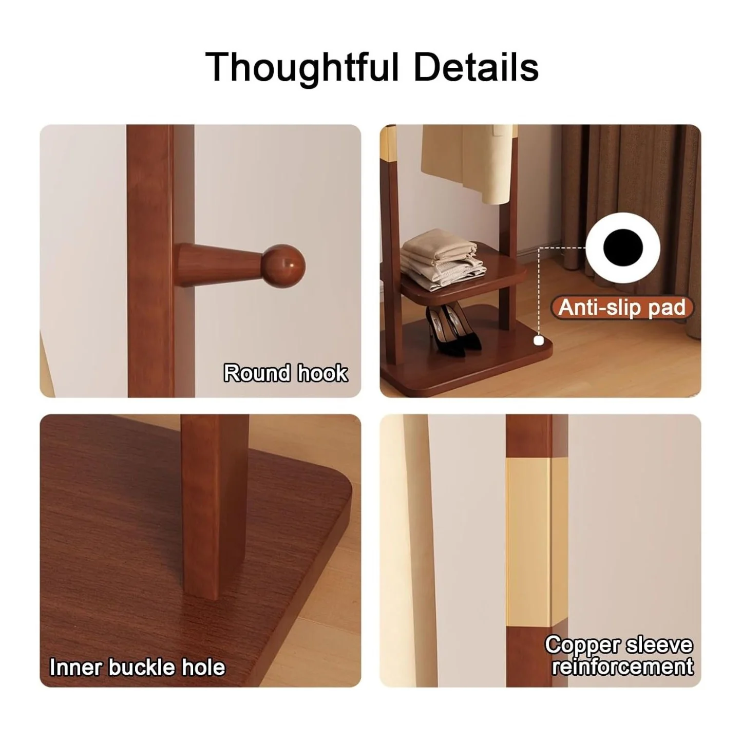Solid Wood Floor-to-Ceiling Coat Rack (166cm) - Image 5