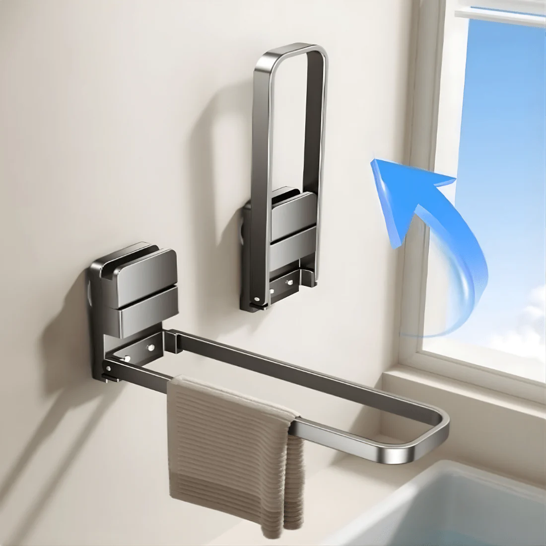 Space-Saver Suction Cup Foldable Metal Towel Rack - Image 2