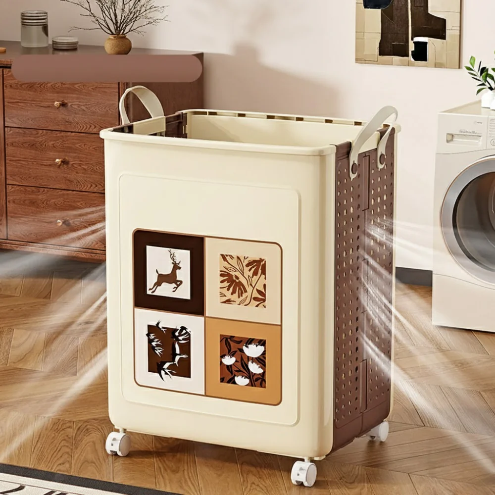 Space-Saving Folding Laundry Basket with Wheels and Handles - Image 3