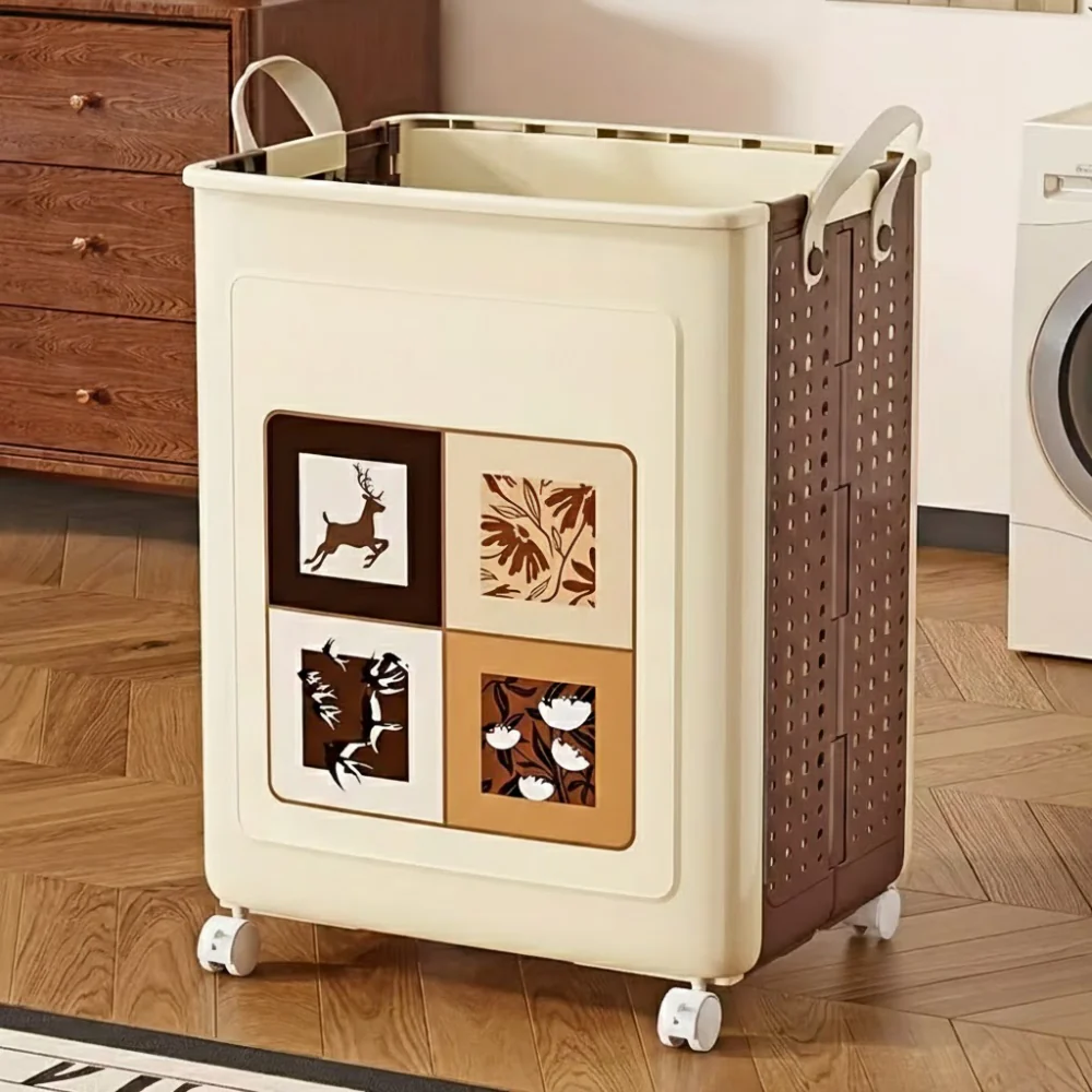 Space-Saving Folding Laundry Basket with Wheels and Handles - Image 5