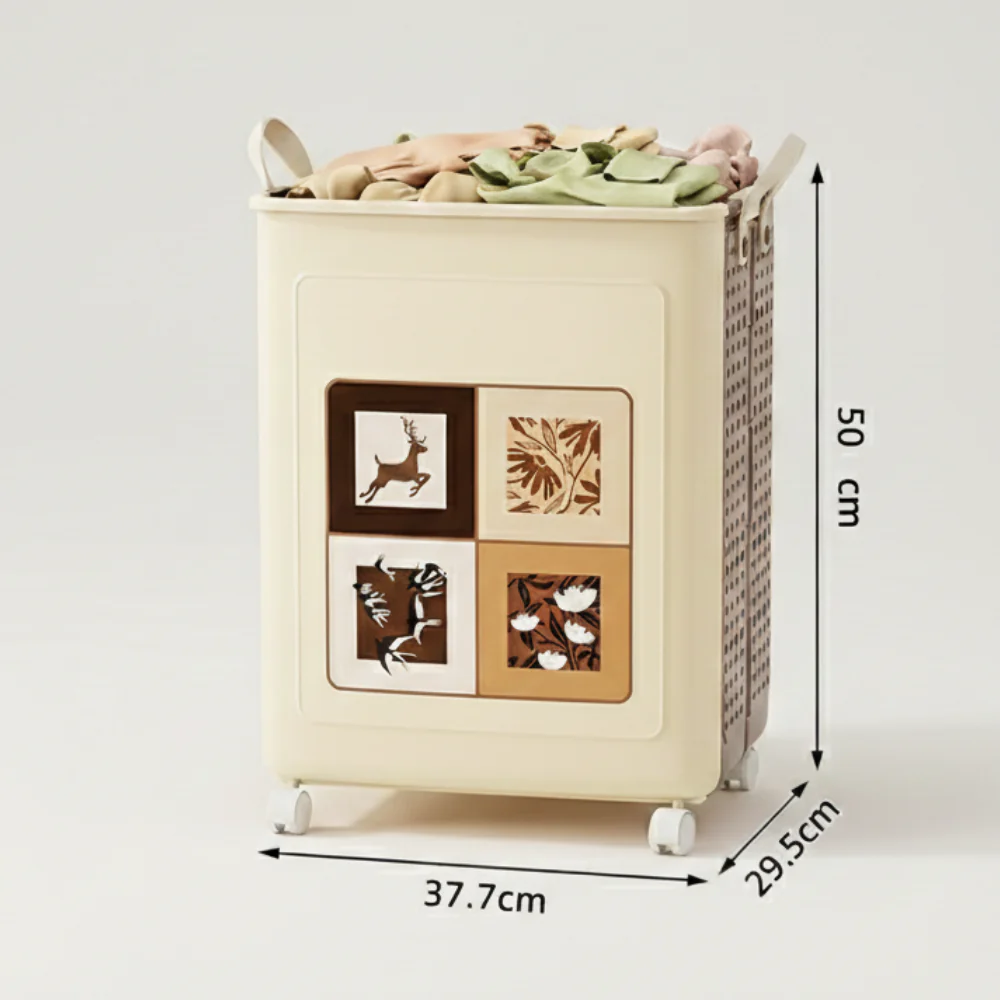 Space-Saving Folding Laundry Basket with Wheels and Handles - Image 6