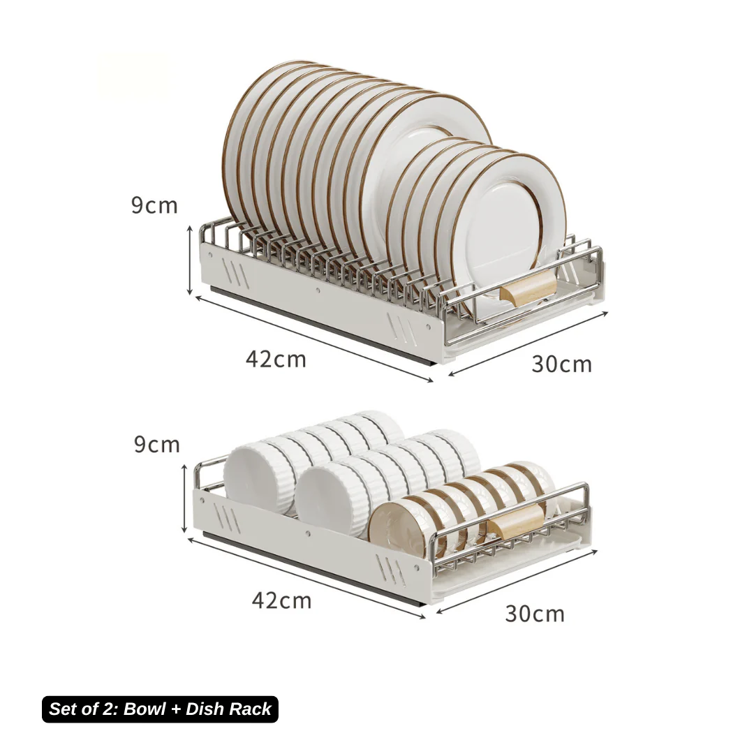 Space-Saving Stainless Steel Pull Out Dish & Bowl Rack with Drip Tray - Image 8