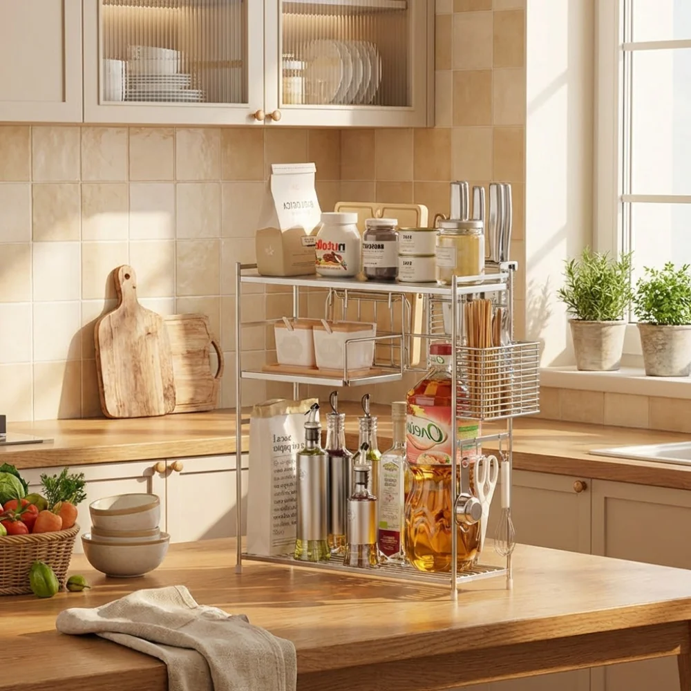 Space-Saving Stainless Steel Seasoning Storage Stand - Image 2